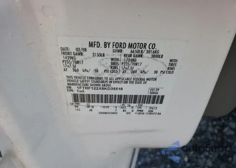 2008 Ford F150 из США, поврежденный, VIN 1FTRF122X8KD35518